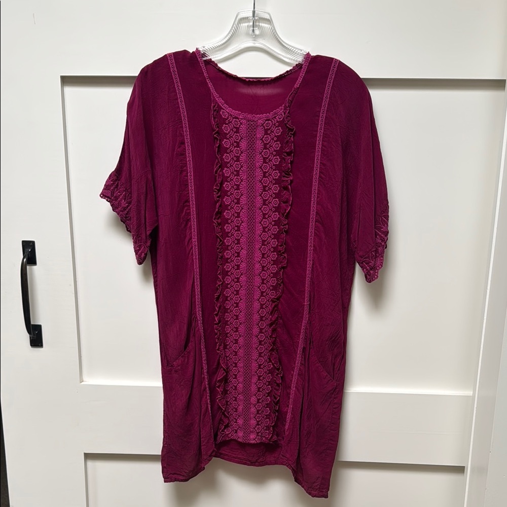 Johnny Was Women's Burgundy Top with Lace Detail